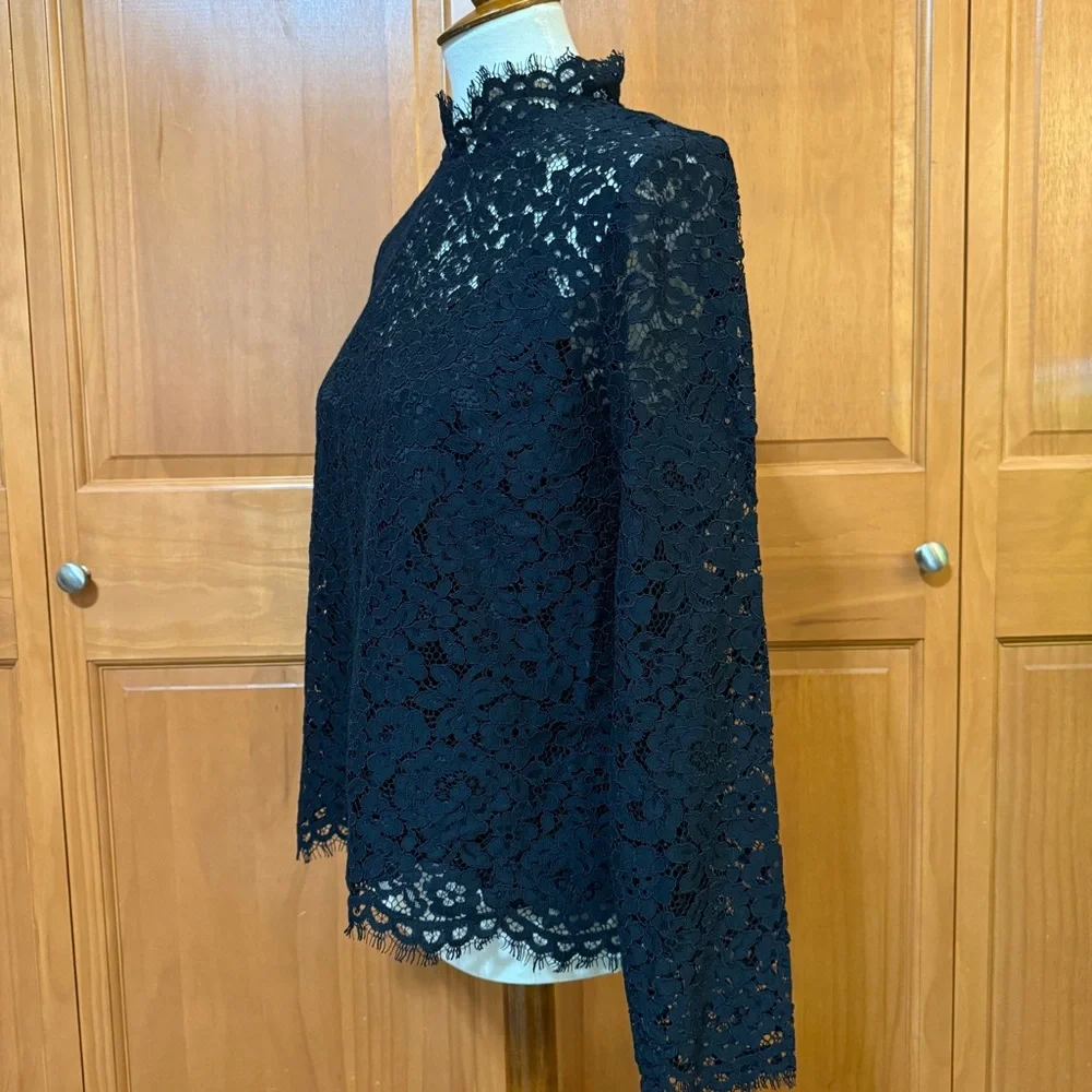 J Crew Black Lace Mock Neck Top